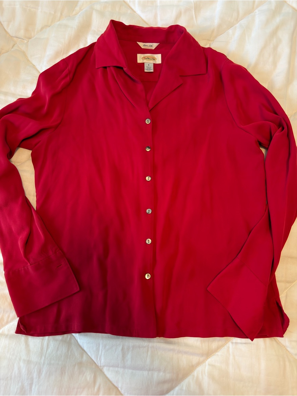 Talbots Vintage Classic Red Silk Button Front Blouse
